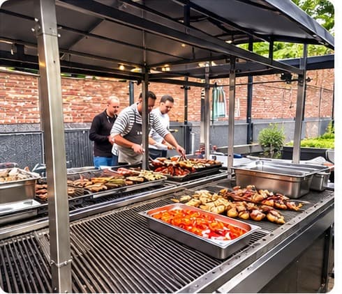 Vlees en vis op de grill tijdens een Teambuilding13-dag