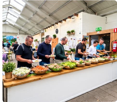 Buffet met salades tijdens een Teambuilding13-dag